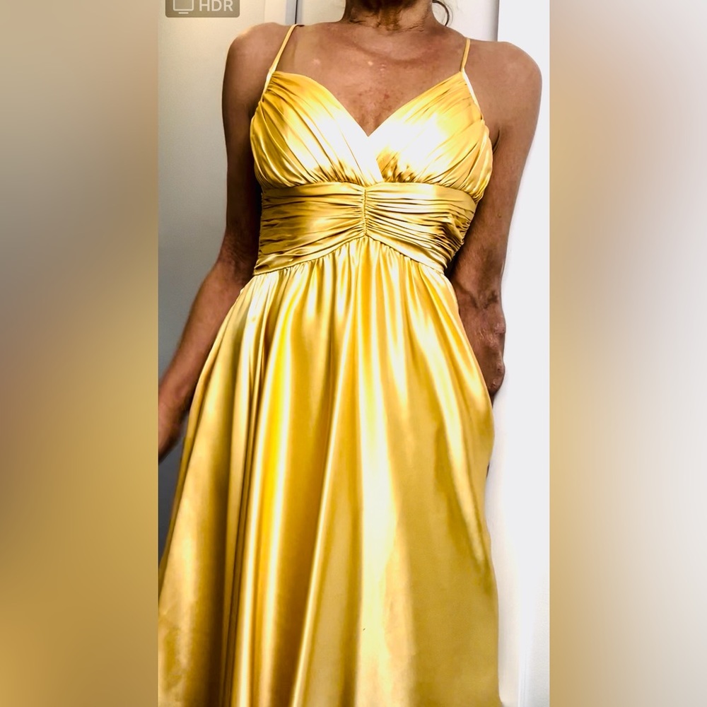 NWOT Silk Marc Bouwer Glam it! Designer Retro Gold Gown Midi Dress